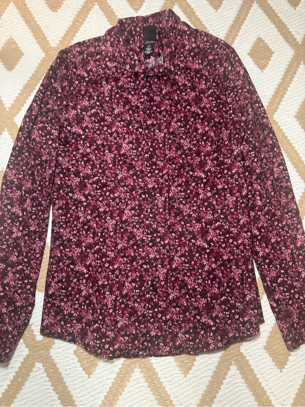 H&M Men's Burgundy and Pink Floral Button-Down Shirt